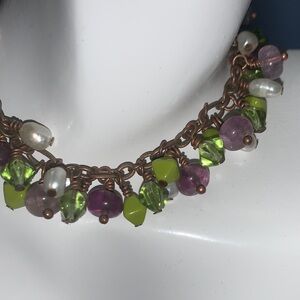 Pulse Design Handcrafted Green & Purple Bead Cluster bracelet -